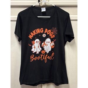 Halloween Ghost Dog T Shirt Port & Company Ladies Large Black Bootiful